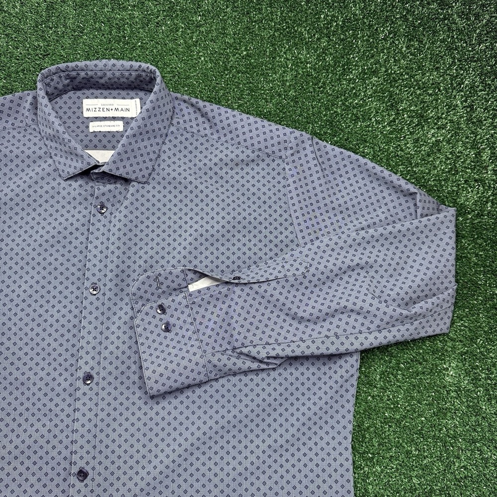 Mizzen + Main Leeward Men's Standard Fit Button Shirt XL Blue Geometric